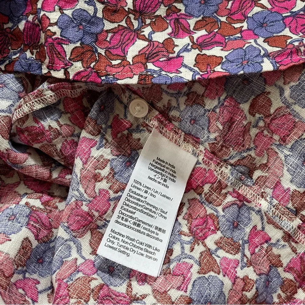 J Crew smocked linen puff-sleeve top in berry floral women's medium M BR890